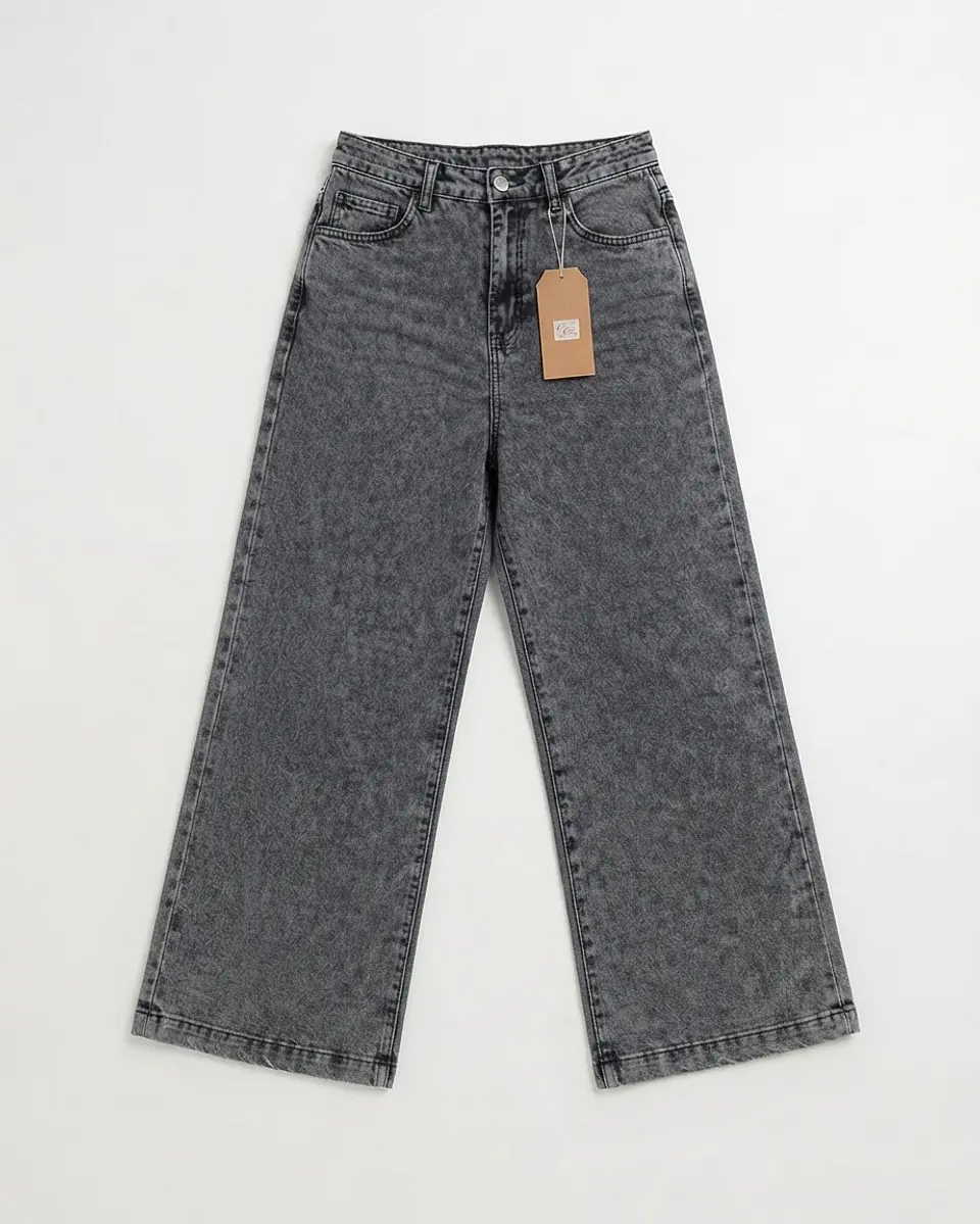 Jeans Palazo Tiro Alto Mujer Gris Grafito Jaspeado 3