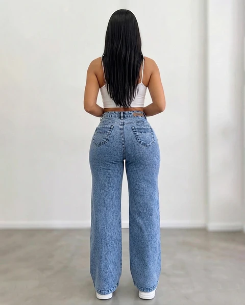 Jeans Palazo Wide Leg Mujer Tiro Alto Azul Nevado