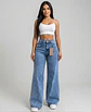 Jeans Palazo Wide Leg Mujer Tiro Alto Azul Nevado - Miniatura 1