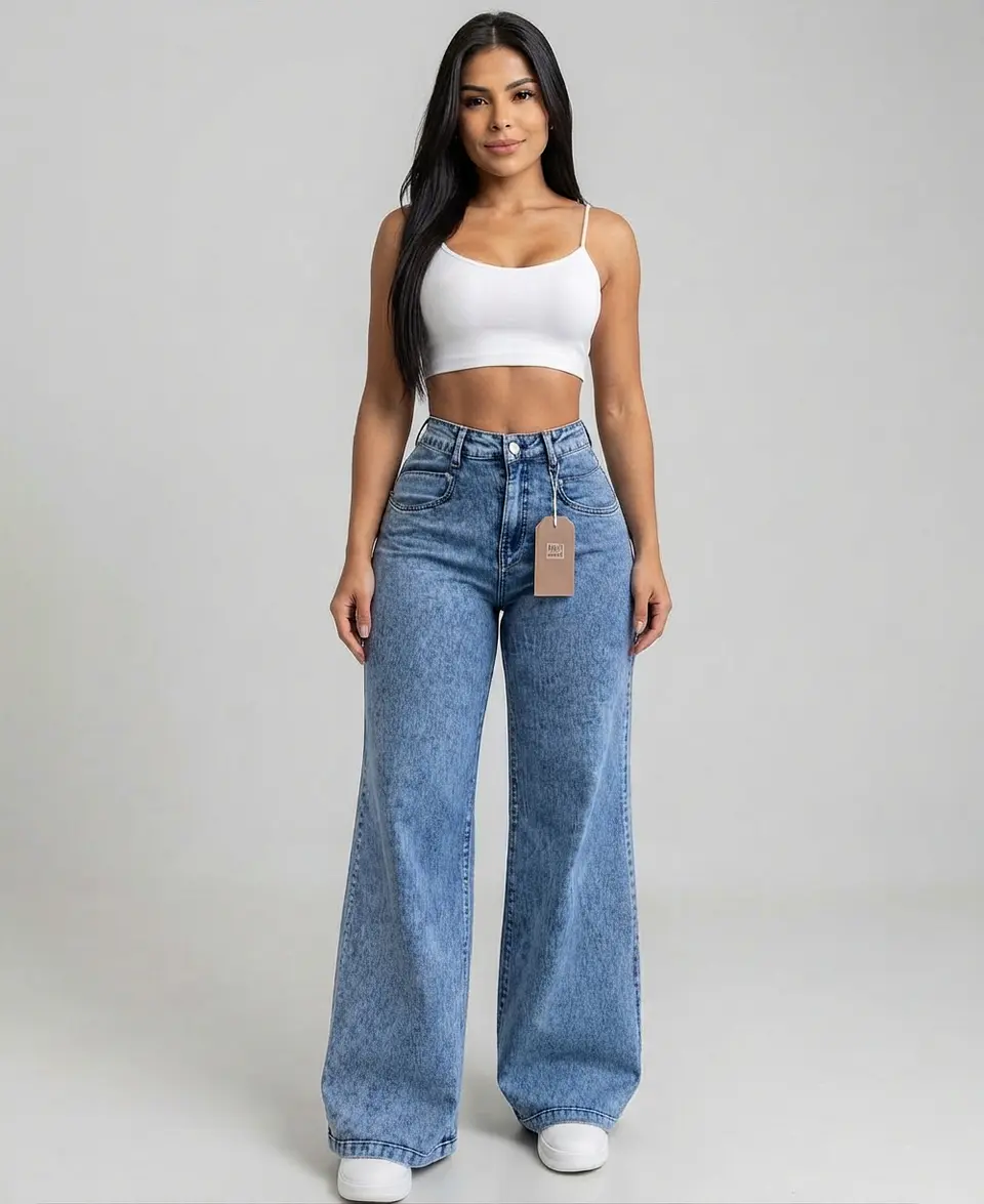Jeans Palazo Wide Leg Mujer Tiro Alto Azul Nevado 1