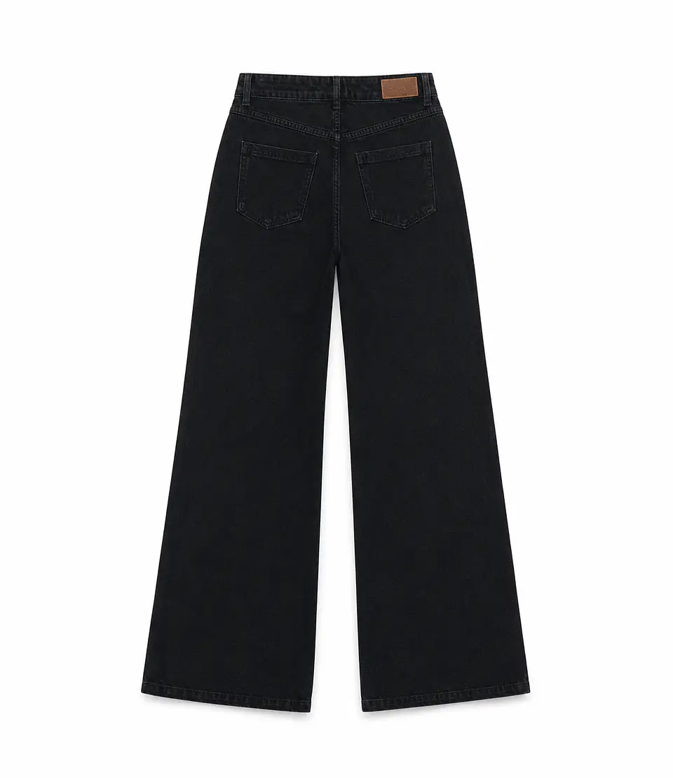 Jeans Palazo Wide Leg Mujer Tiro Alto Negro Solido 4