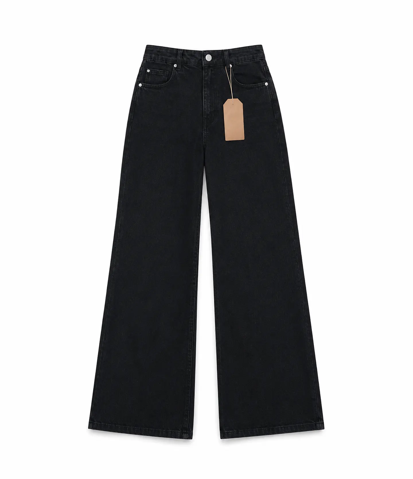 Jeans Palazo Wide Leg Mujer Tiro Alto Negro Solido 3