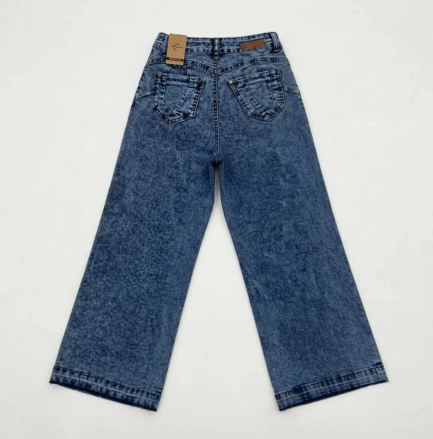 Jeans Wide Leg Mujer Tiro Alto Azul Jaspeado Basta Descocida 4