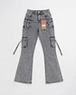Jeans Flare Cargo Mujer Tiro Alto Gris Jaspeado - Miniatura 3