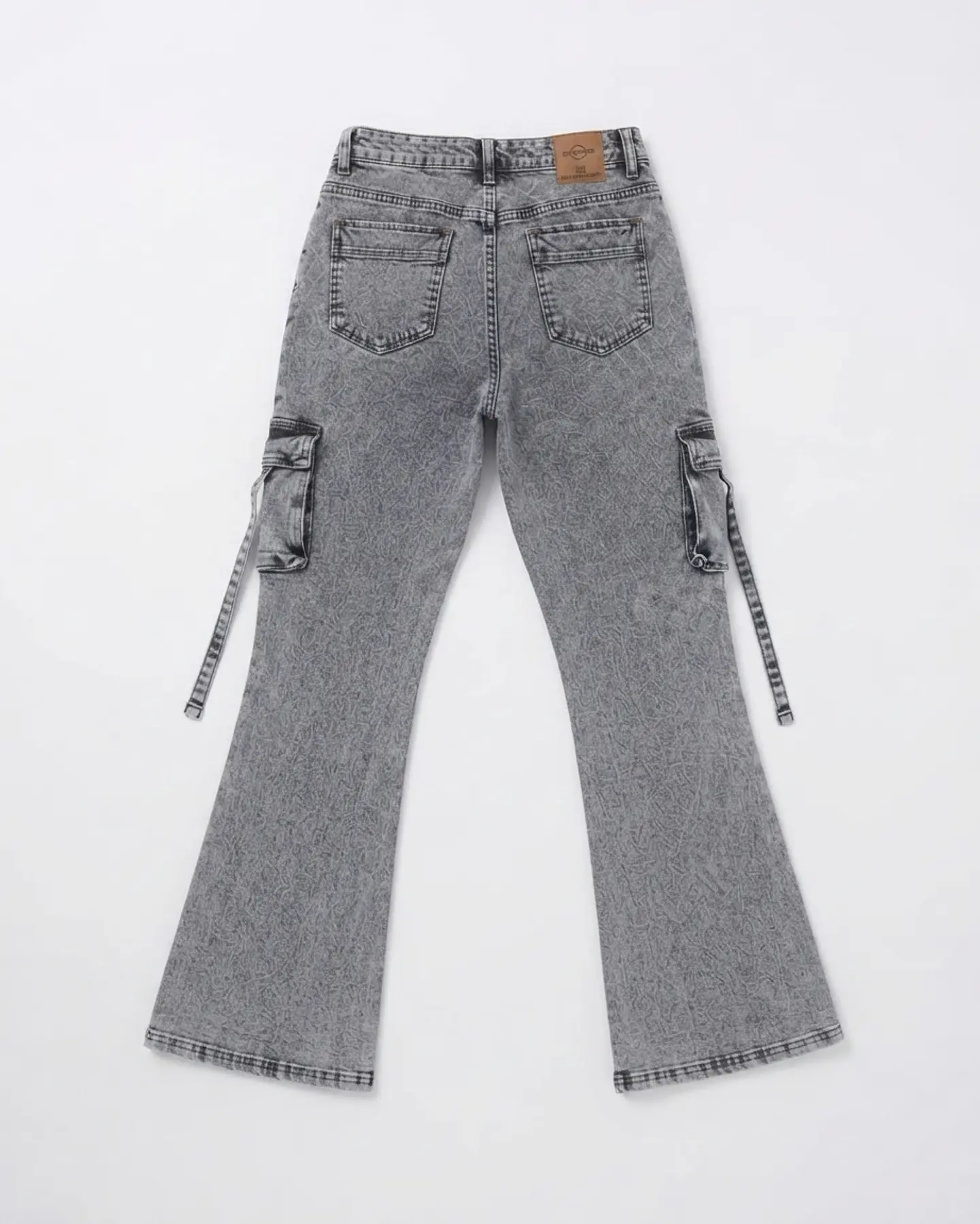 Jeans Flare Cargo Mujer Tiro Alto Gris Jaspeado 4
