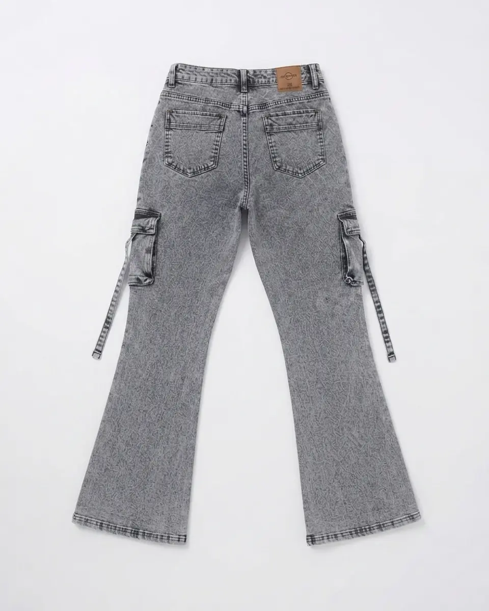 Jeans Flare Cargo Mujer Tiro Alto Gris Jaspeado 4