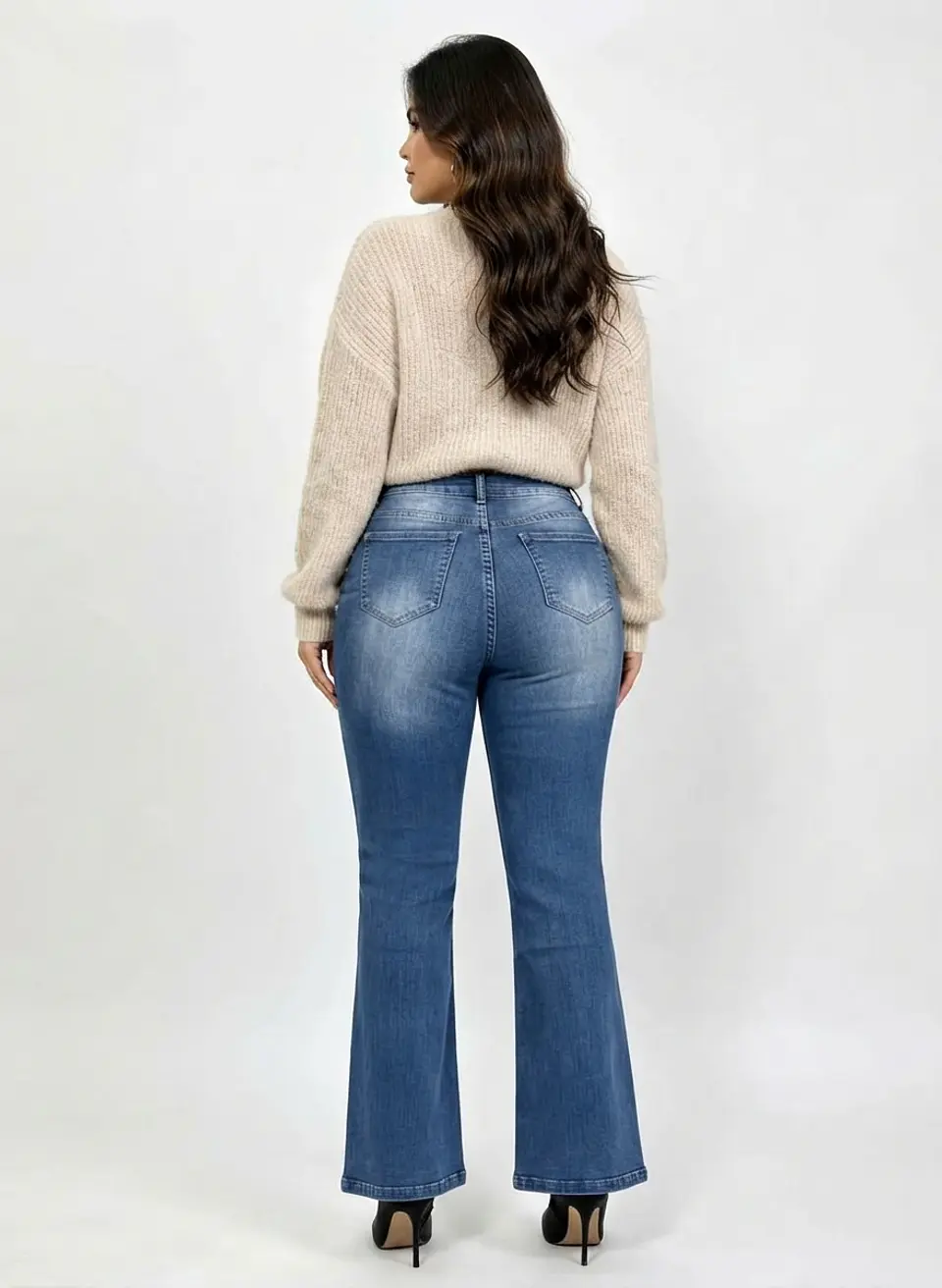 Jeans Flare Mujer Tiro Alto Azul Clásico Focalizado 2