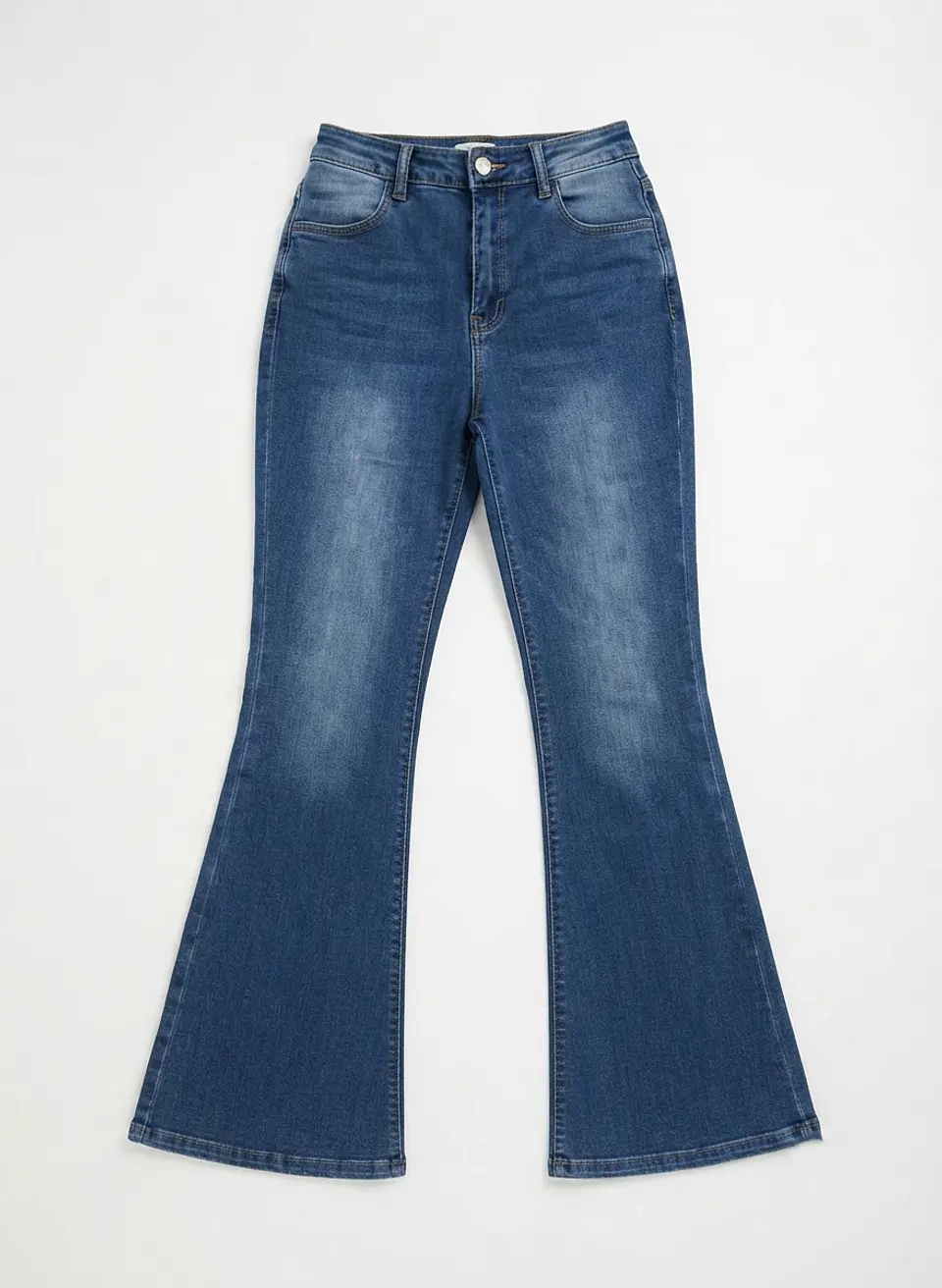 Jeans Flare Mujer Tiro Alto Azul Clásico Focalizado 3