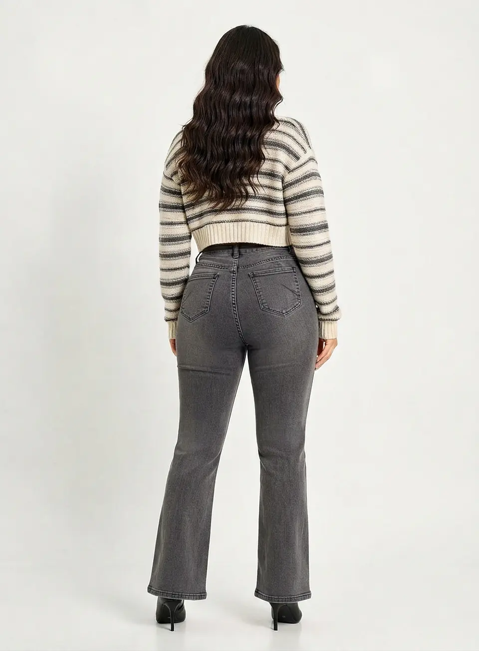 Jeans Flare Mujer Tiro Alto Grafito Costura Frontal 2