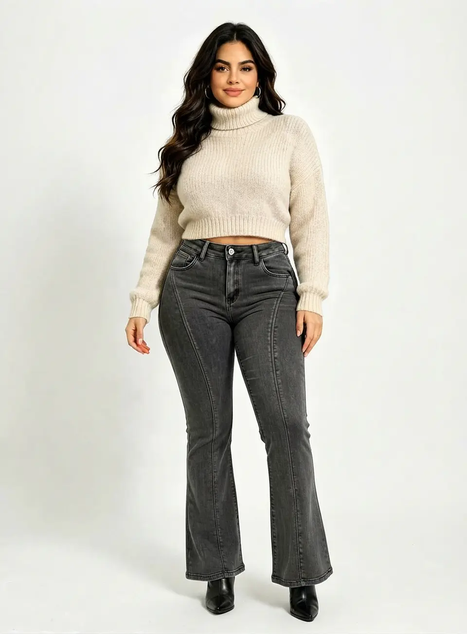 Jeans Flare Mujer Tiro Alto Grafito Costura Frontal 1