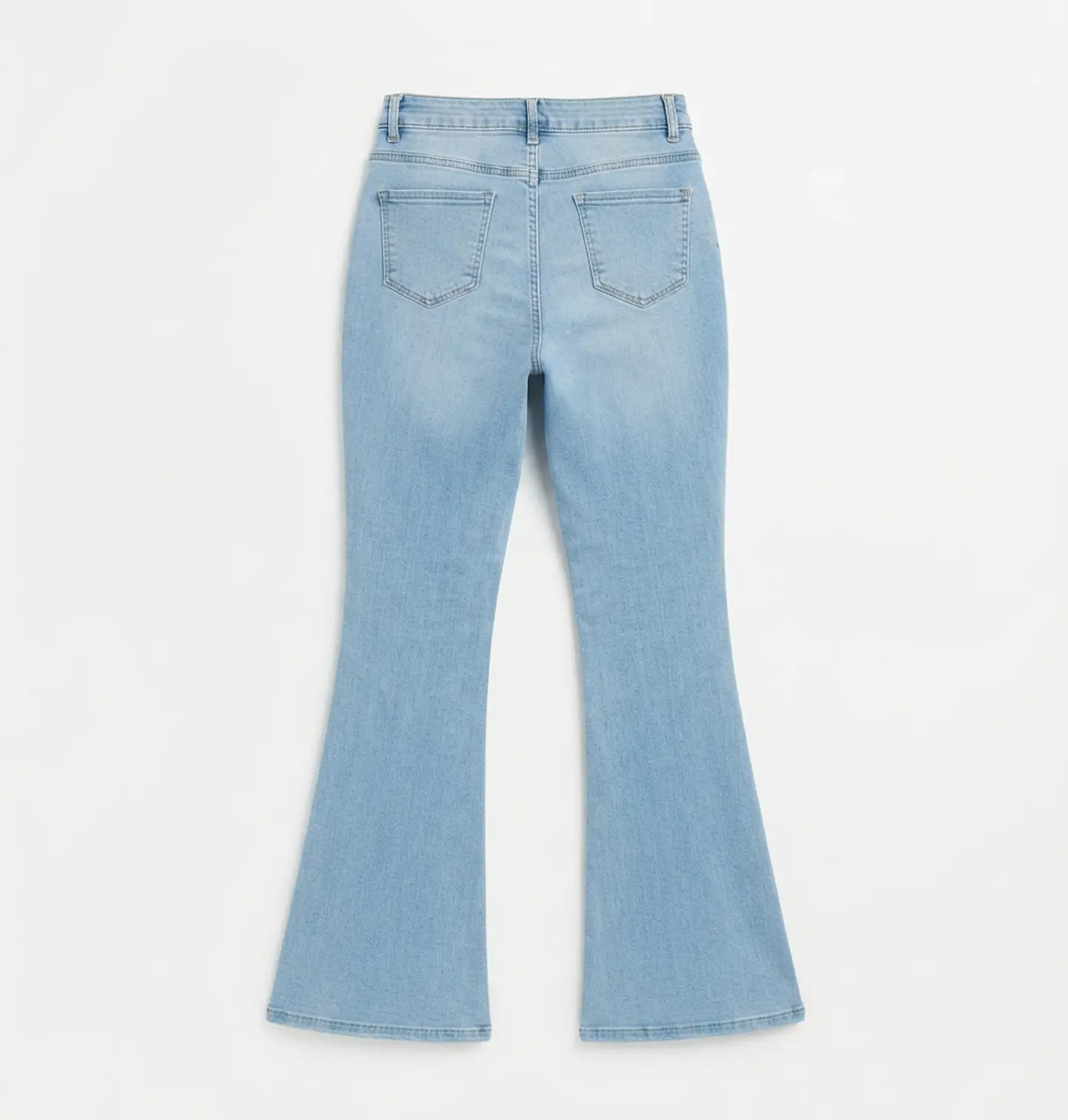 Jeans Flare Mujer Tiro Alto Celeste Lavado Costura Frontal 4