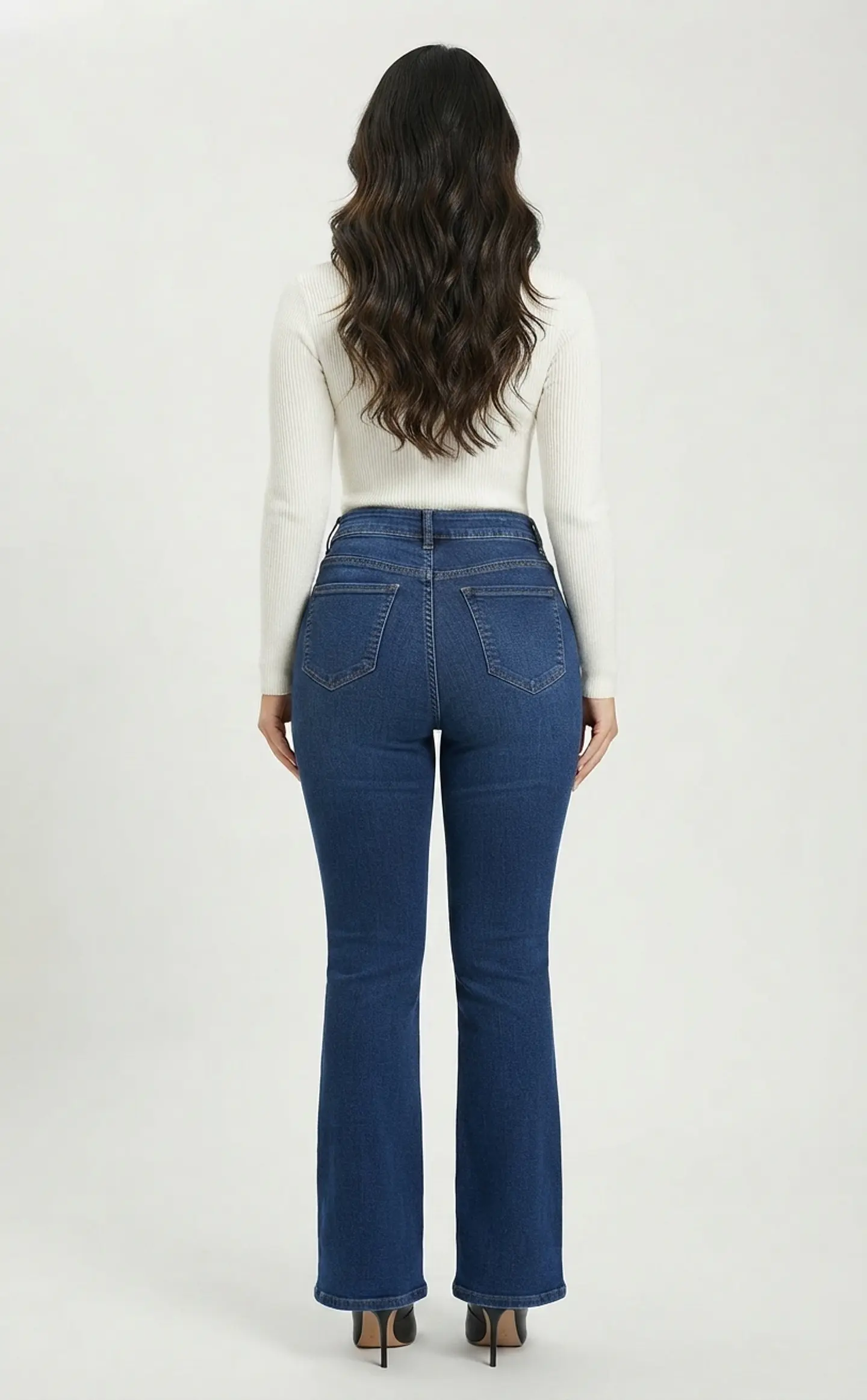 Jeans Flare Mujer Tiro Alto Azul Marino Costura Frontal 2