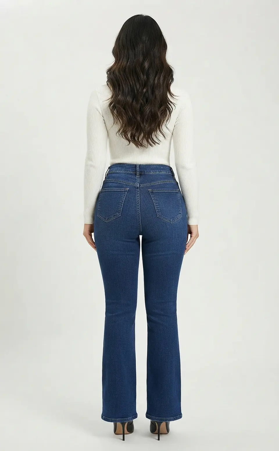 Jeans Flare Mujer Tiro Alto Azul Marino Costura Frontal 2