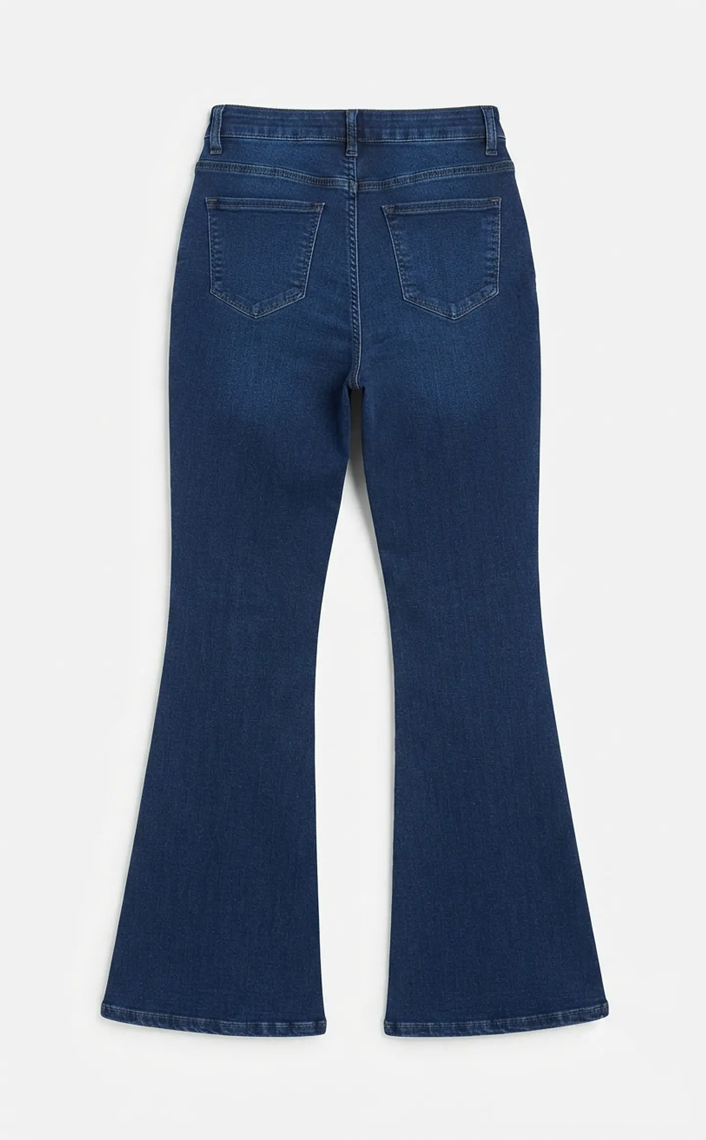 Jeans Flare Mujer Tiro Alto Azul Marino Costura Frontal 4