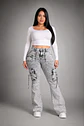 Jeans Flare Cargo Mujer Tiro Alto Gris Nevado Plus Size - Miniatura 1