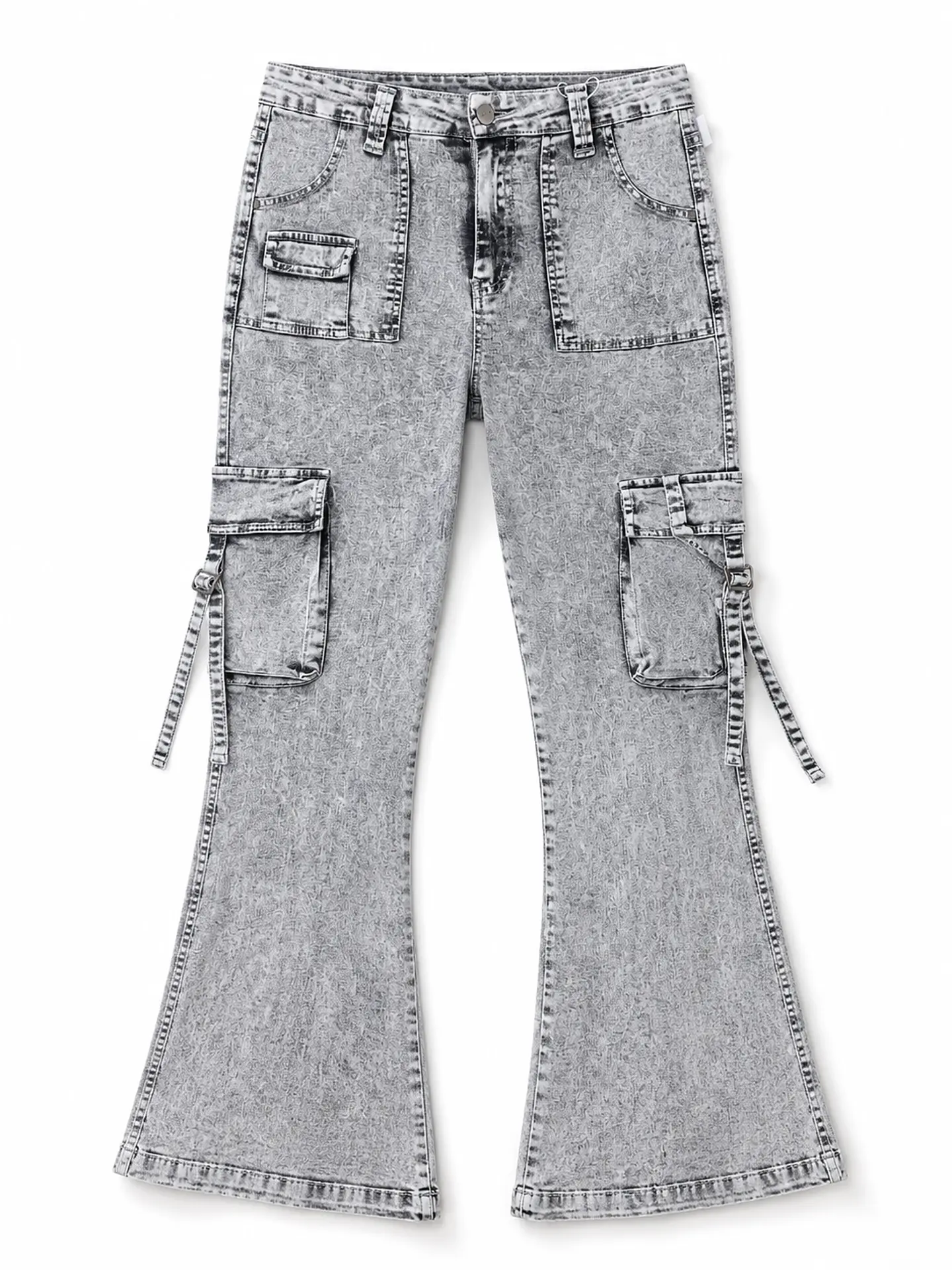 Jeans Flare Cargo Mujer Tiro Alto Gris Nevado Plus Size 3