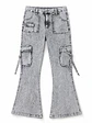 Jeans Flare Cargo Mujer Tiro Alto Gris Nevado Plus Size - Miniatura 3