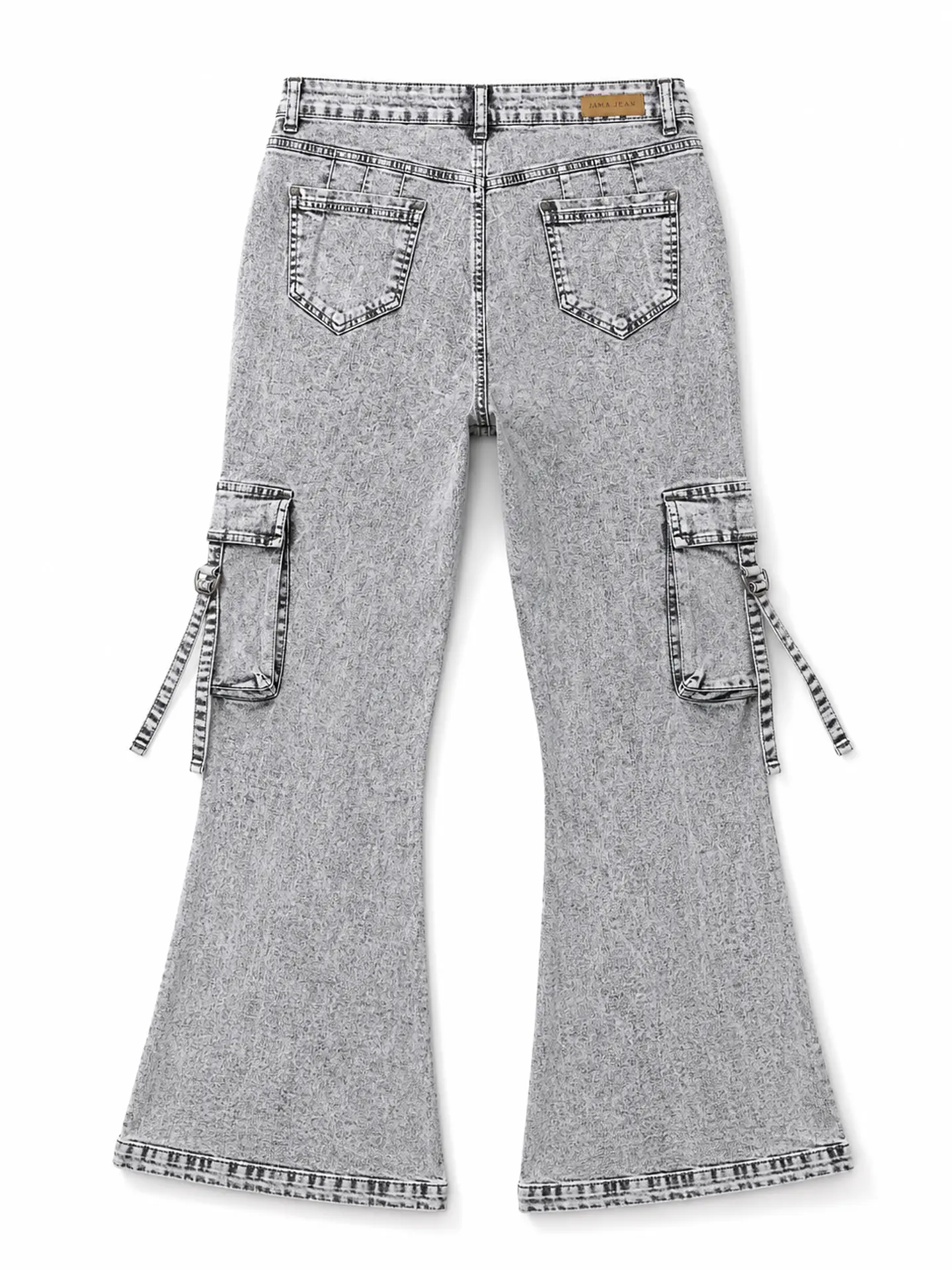 Jeans Flare Cargo Mujer Tiro Alto Gris Nevado Plus Size 4