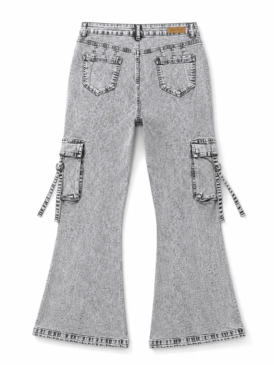 Jeans Flare Cargo Mujer Tiro Alto Gris Nevado Plus Size 4