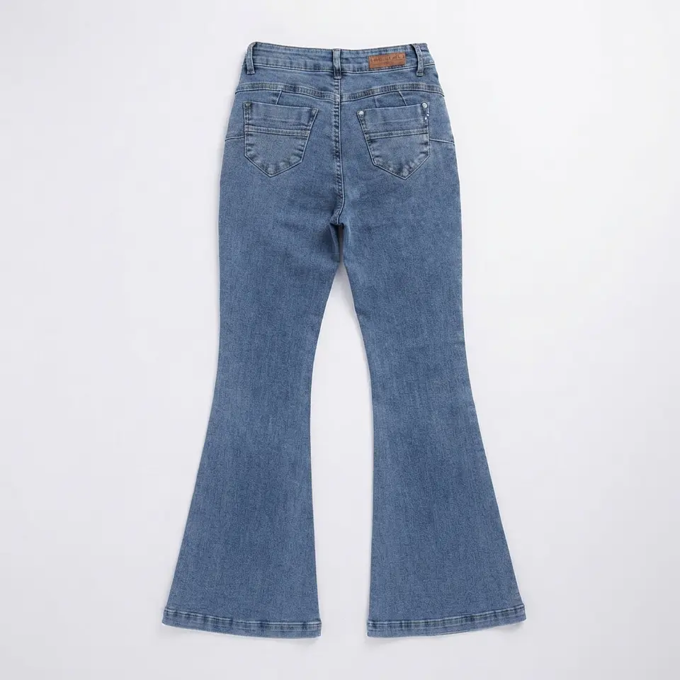 Jeans Flare Mujer Tiro Alto Azul Clásico Lavado Elasticado 4