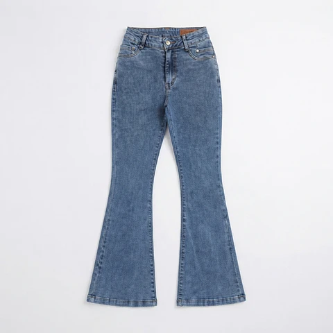 Jeans Flare Mujer Tiro Alto Azul Clásico Lavado Elasticado