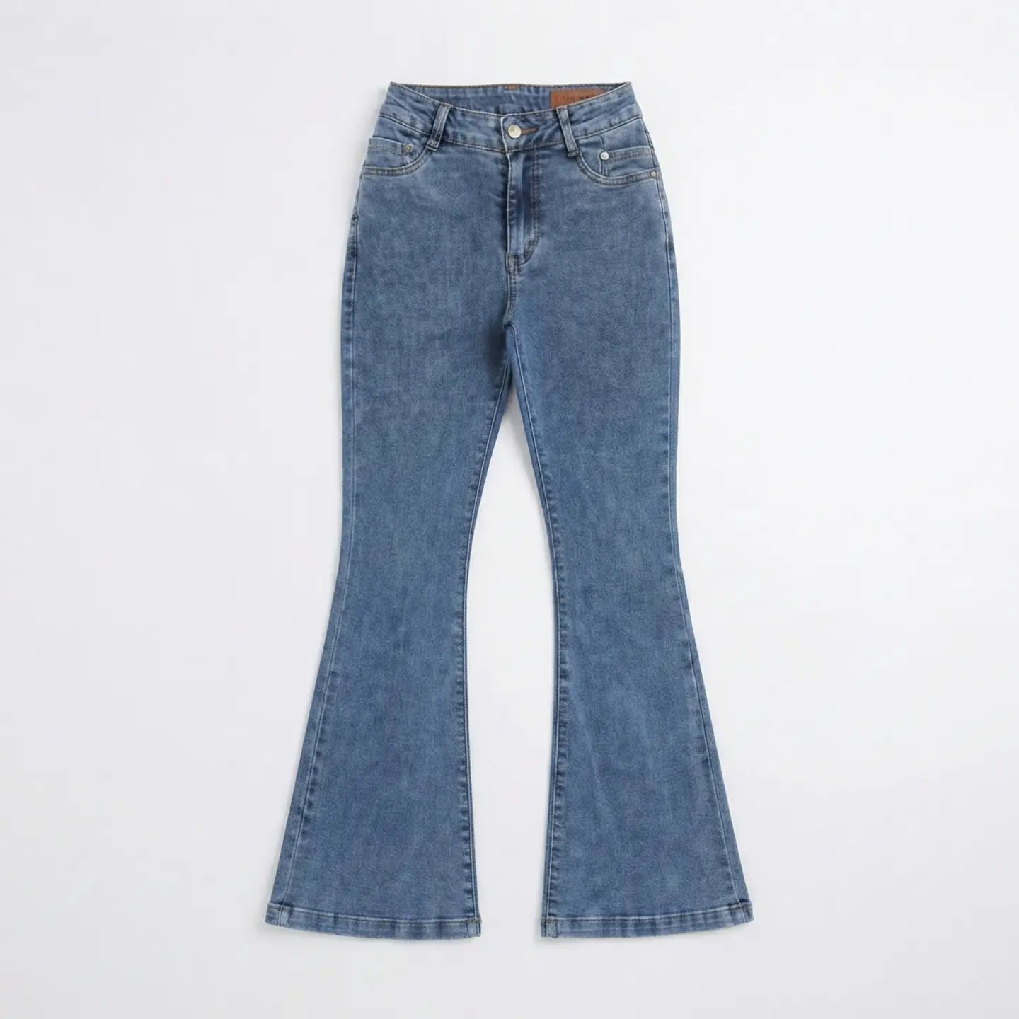 Jeans Flare Mujer Tiro Alto Azul Clásico Lavado Elasticado 2