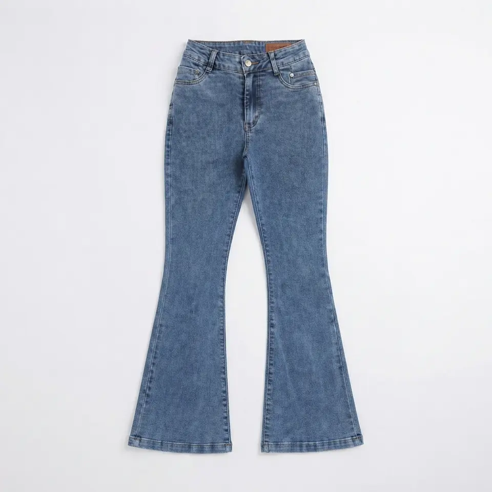 Jeans Flare Mujer Tiro Alto Azul Clásico Lavado Elasticado 2