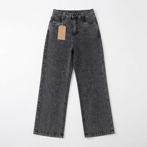 Jeans Wide Leg Tiro Alto Elasticado Gris Oscuro Nevado