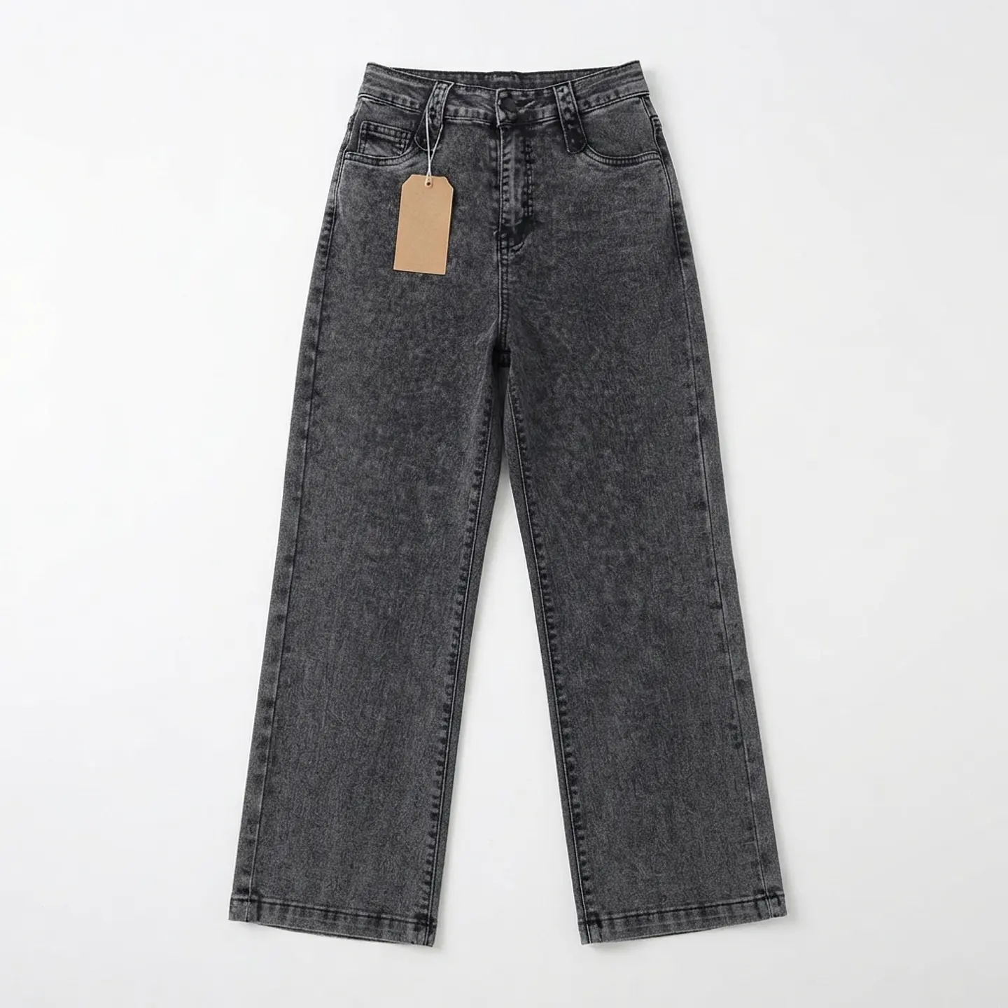 Jeans Wide Leg Tiro Alto Elasticado Gris Oscuro Nevado 2