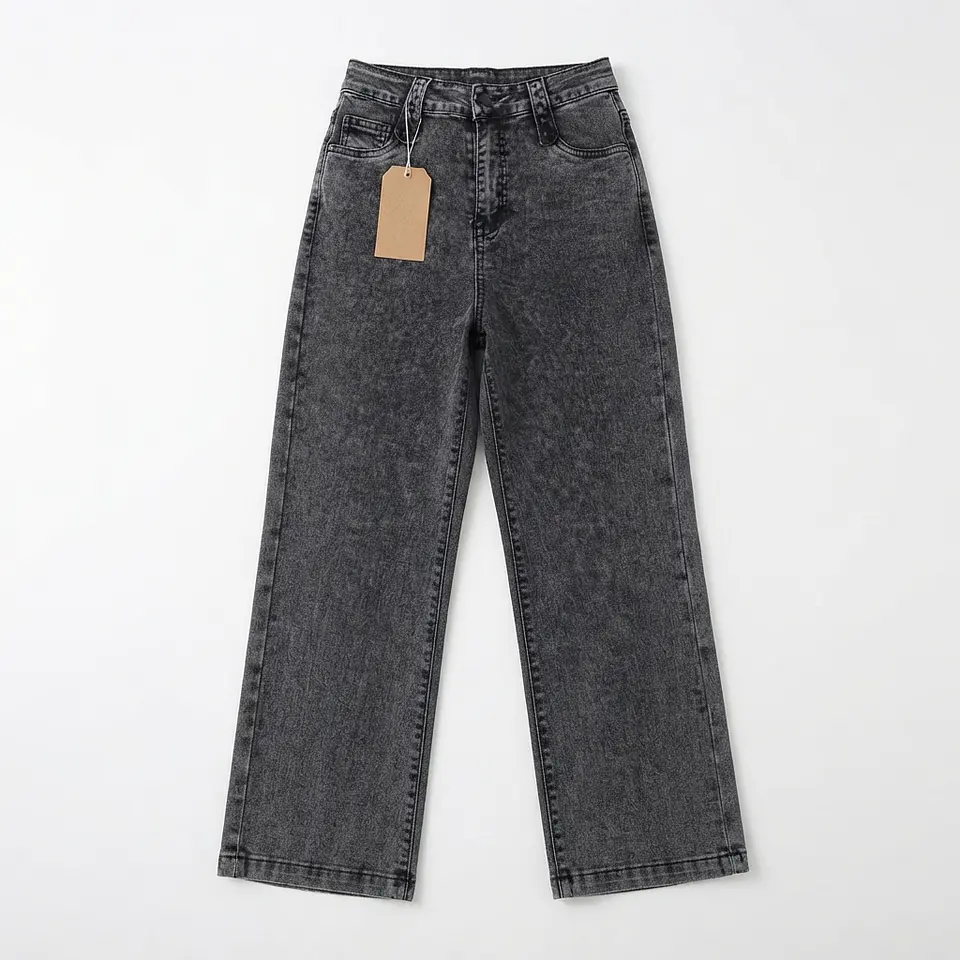 Jeans Wide Leg Tiro Alto Elasticado Gris Oscuro Nevado 2
