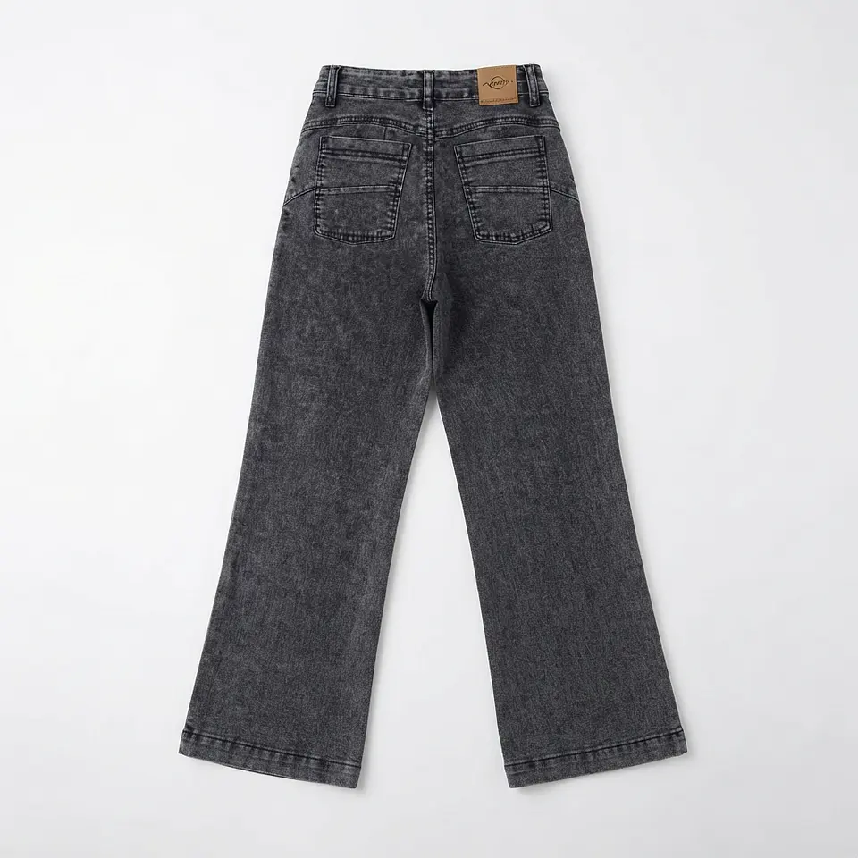 Jeans Wide Leg Tiro Alto Elasticado Gris Oscuro Nevado 4