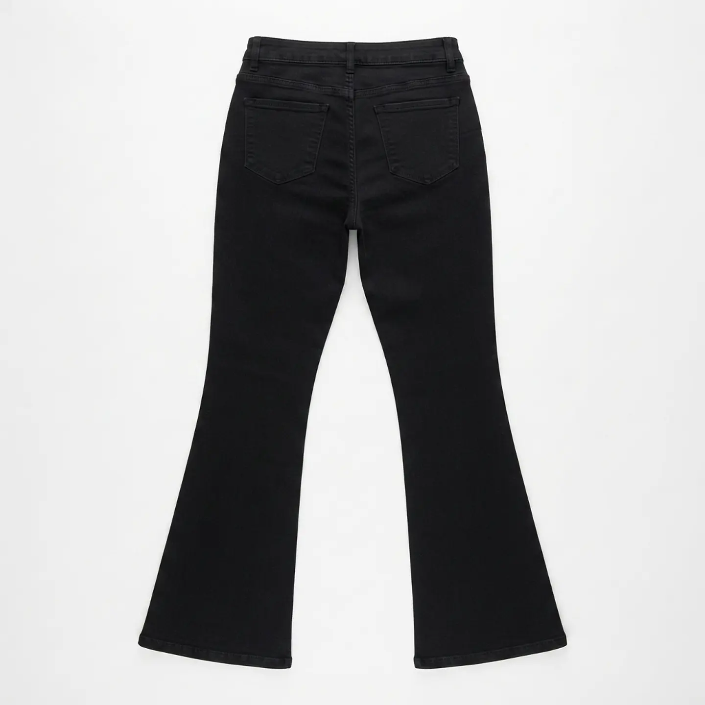 Jeans Flare Acampanado Tiro Alto Elasticado Negro Solido 4