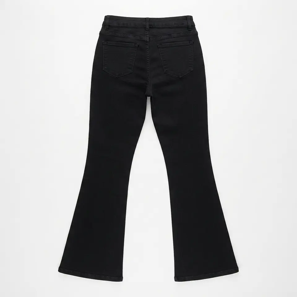 Jeans Flare Acampanado Tiro Alto Elasticado Negro Solido 4