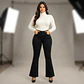 Jeans Flare Acampanado Tiro Alto Elasticado Negro Solido - Miniatura 1