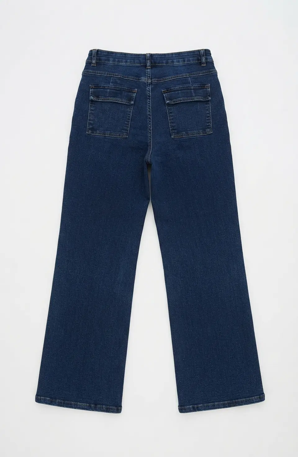 Jeans Wide Leg Tiro Alto Elasticado Azul Marino 4