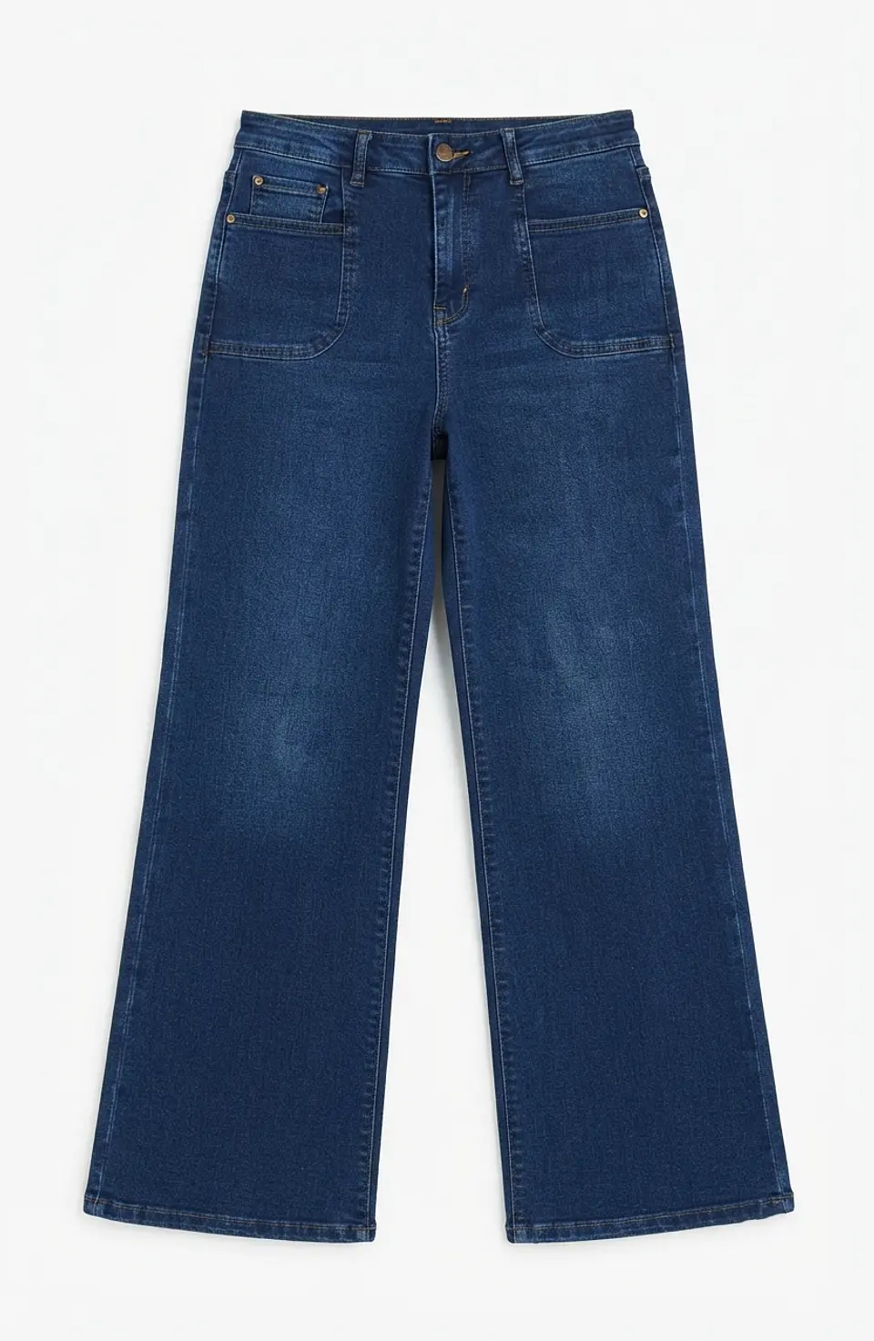 Jeans Wide Leg Tiro Alto Elasticado Azul Marino Clasico 2