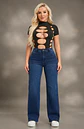 Jeans Wide Leg Tiro Alto Elasticado Azul Marino Clasico Bolsillo Cartera - Miniatura 1