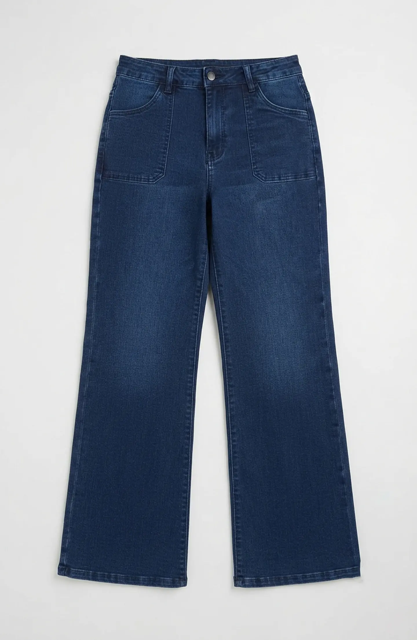 Jeans Wide Leg Tiro Alto Elasticado Azul Marino Clasico Bolsillo Cartera 2