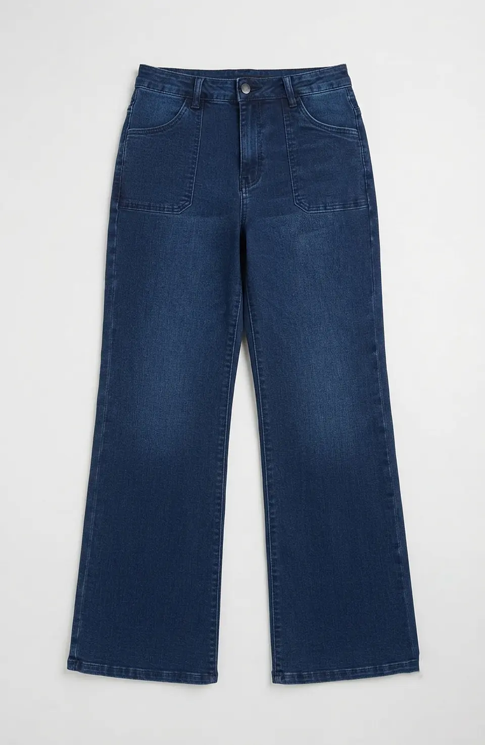 Jeans Wide Leg Tiro Alto Elasticado Azul Marino Clasico Bolsillo Cartera 2