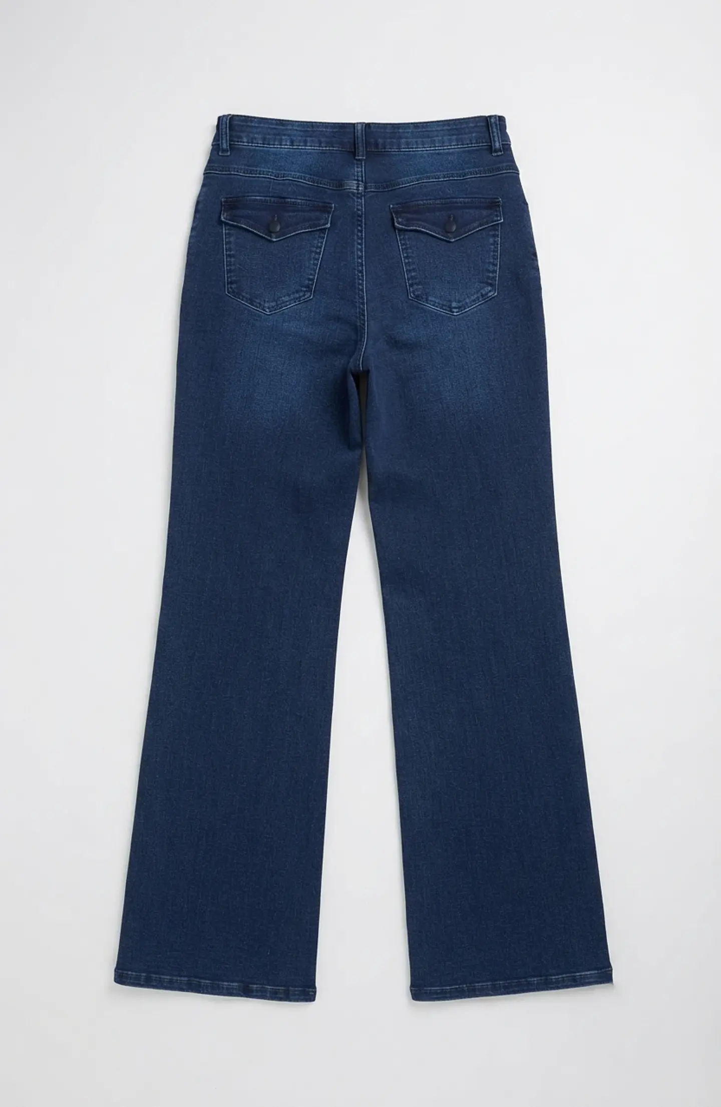 Jeans Wide Leg Tiro Alto Elasticado Azul Marino Clasico Bolsillo Cartera 4