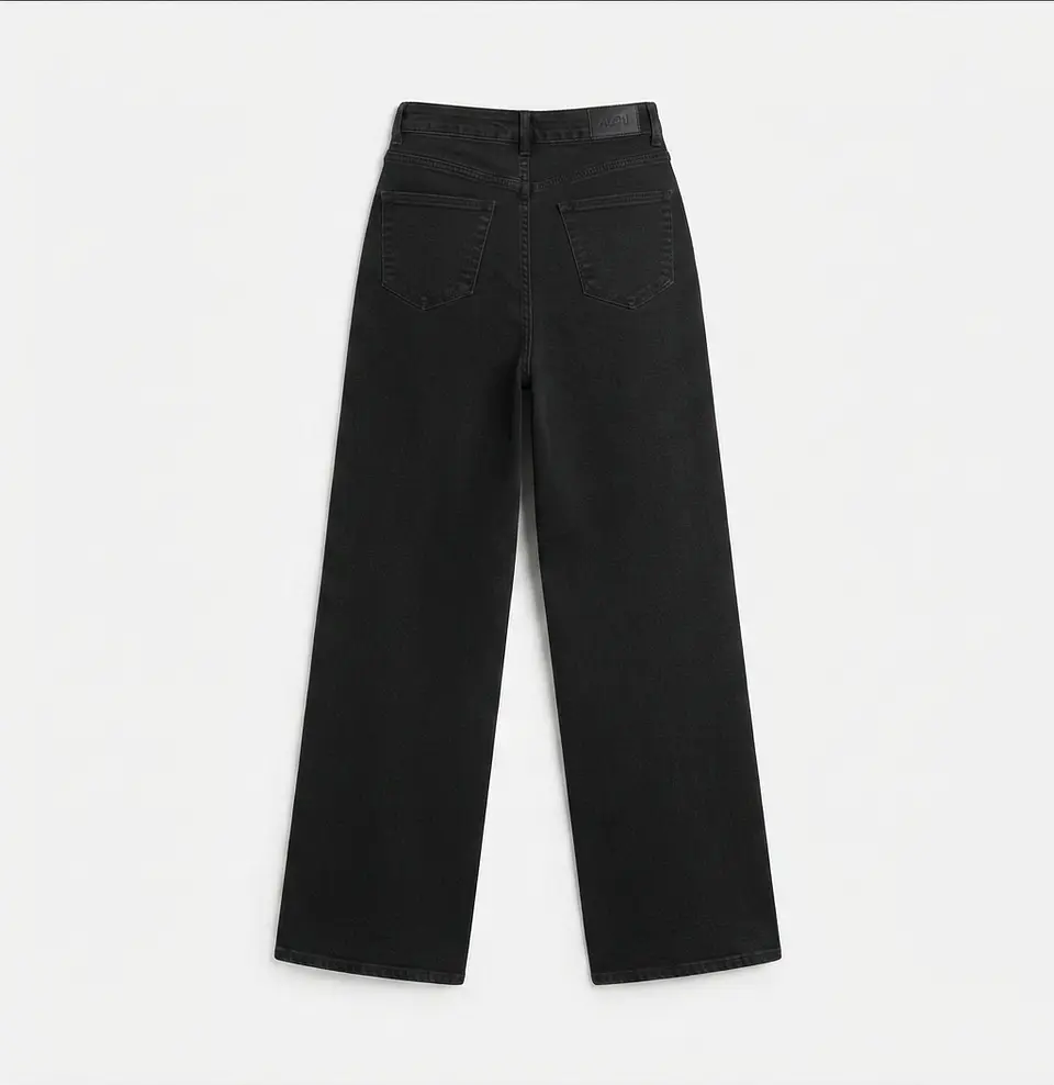 Jeans Wide Leg Negro Elasticado Negro Grafito Oscuro 4