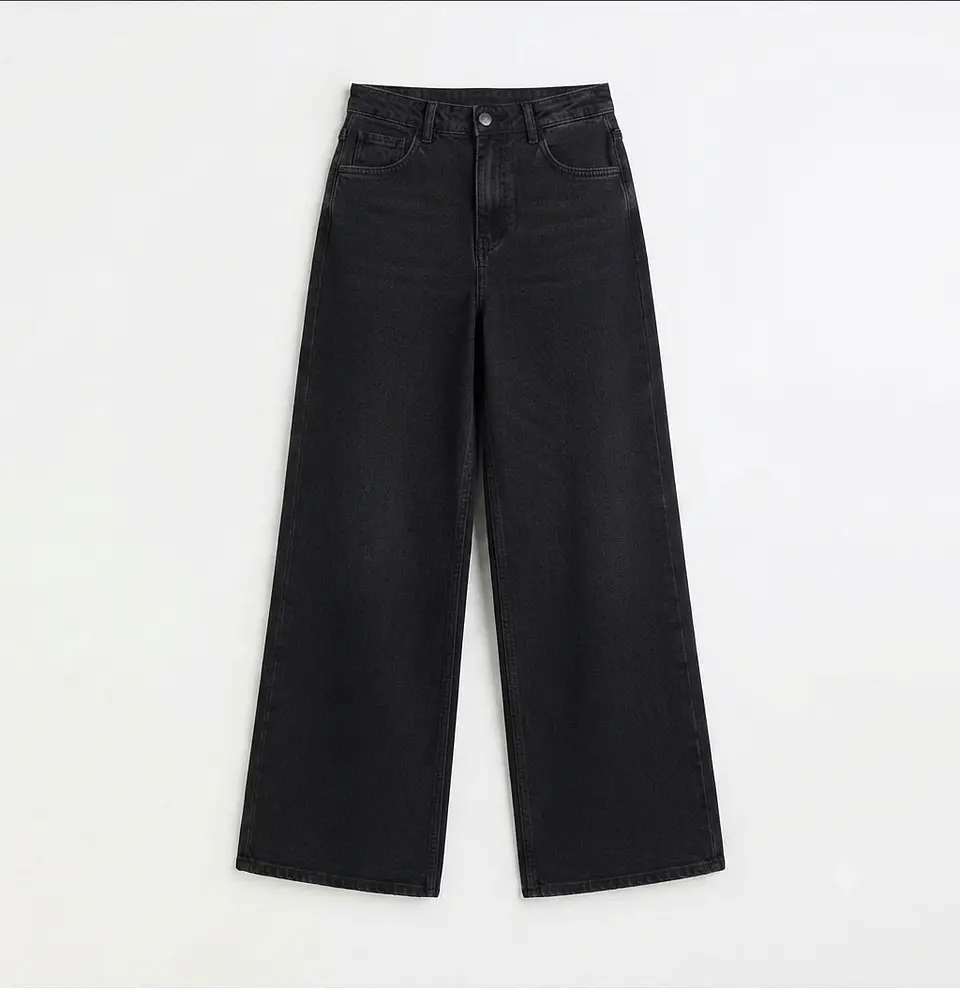 Jeans Wide Leg Negro Elasticado Negro Grafito Oscuro 2