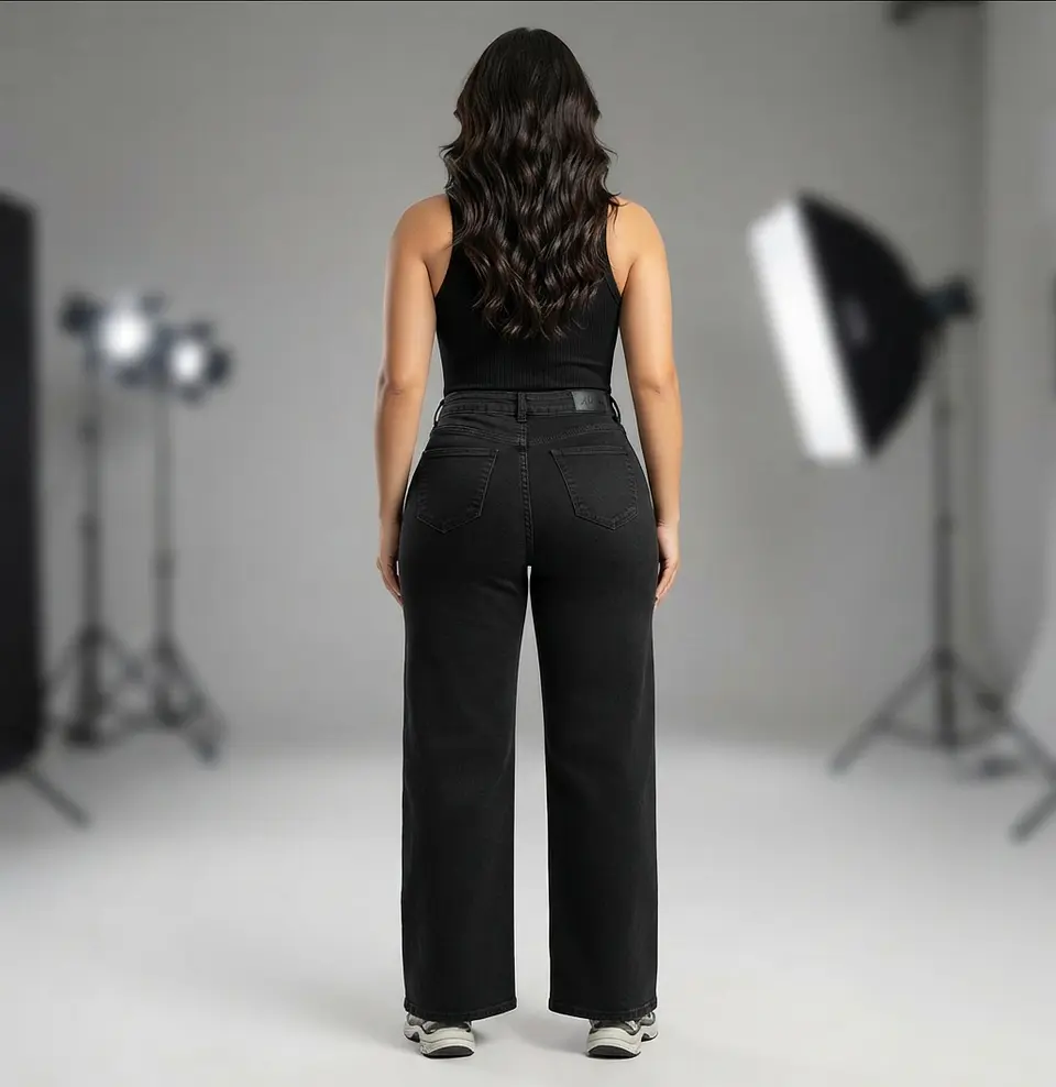 Jeans Wide Leg Negro Elasticado Negro Grafito Oscuro 3