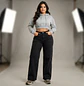 Jeans Wide Leg Negro Elasticado Negro Grafito Oscuro - Miniatura 1