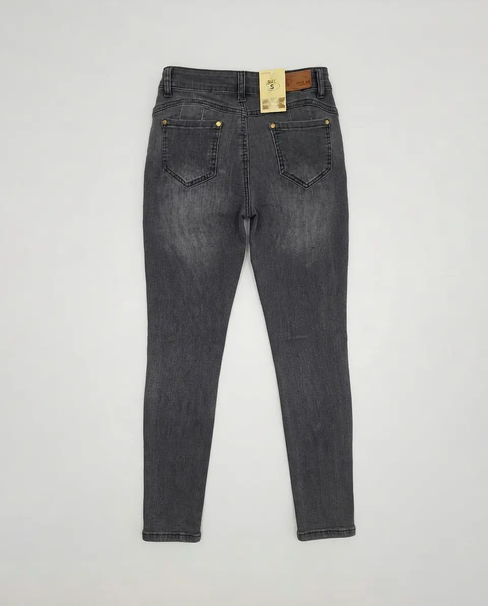 Jeans Flare Pitillo Elasticado Gris Grafito Focalizado con Rotos 2