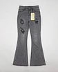 Jeans Flare Acampanado Elasticado Gris Focalizado con Rotos - Miniatura 1