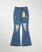 Jeans Flare Acampanado Elasticado Azul Clásico con Rotos  - Miniatura 1