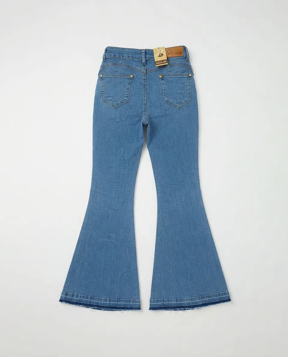 Jeans Flare Acampanado Elasticado Azul Clásico con Rotos  2