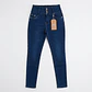 Jeans Skinny Tiro Alto 3 Botones Elasticado Azul Marino - Miniatura 2