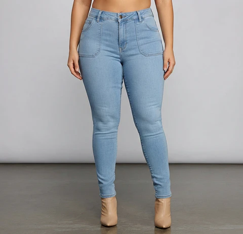 Jeans Skinny Tiro Alto Elasticado Azul Celeste